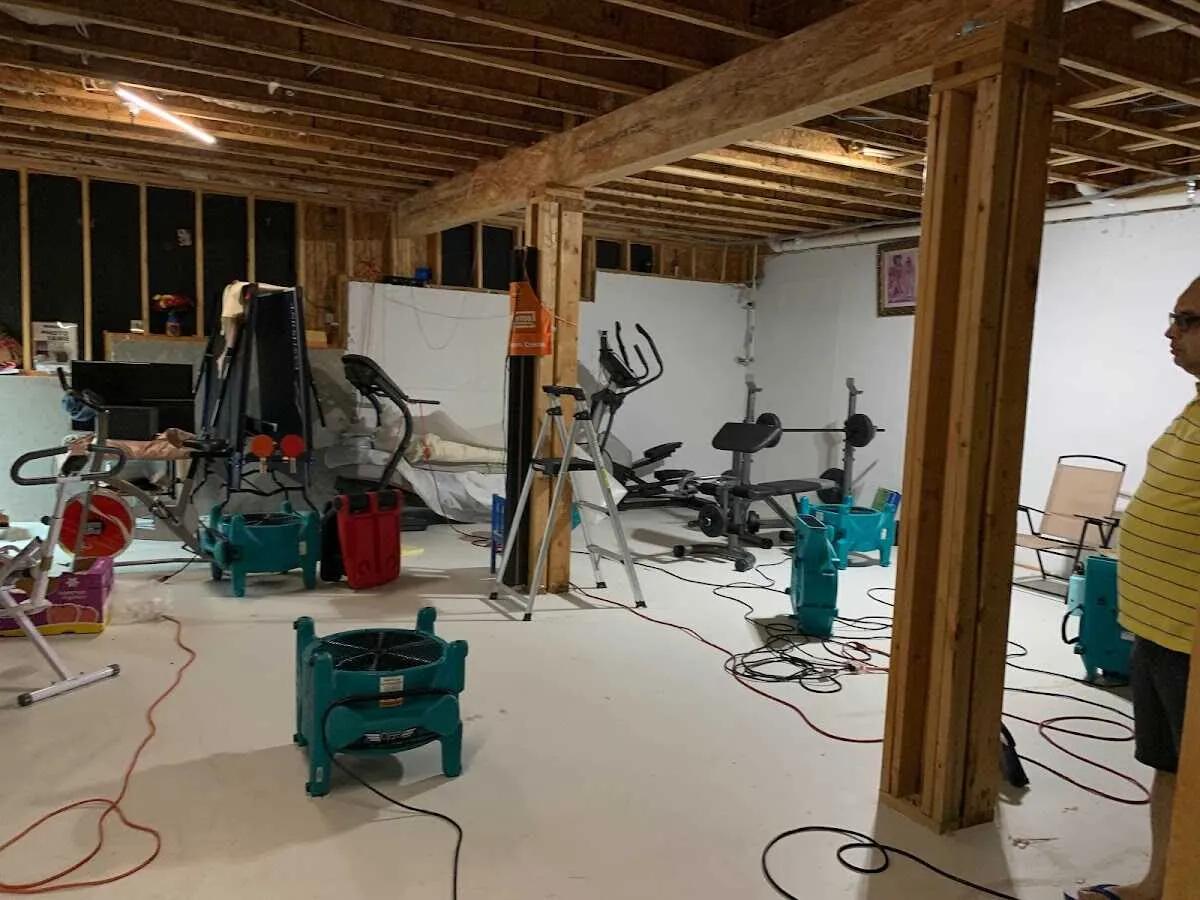 Basement drying equipment setup for Contents Cleaning & Restoration in New Prague